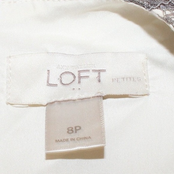 LOFT Petite Lace Shift Dress Sleeveless Scalloped Hem Grey Cream Size 8P - Picture 3 of 6